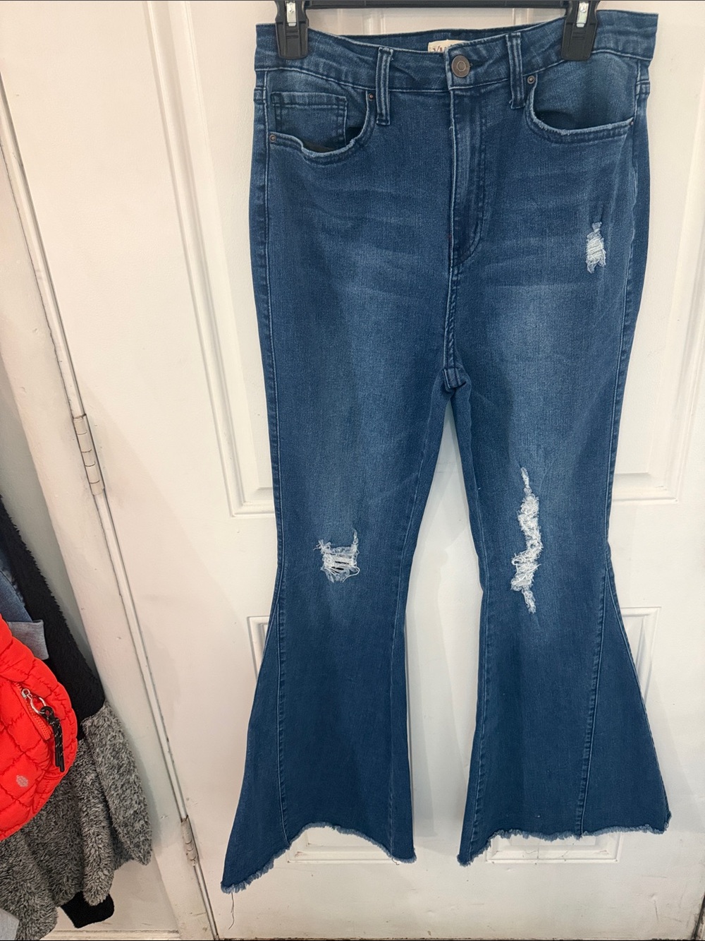 YMI Dark Blue Distressed Flare Jeans for Women
